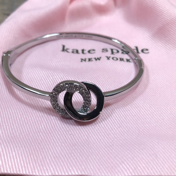 Kate Spade Rhinestone accent silver tone hinge bangle bracelet - Picture 9 of 9